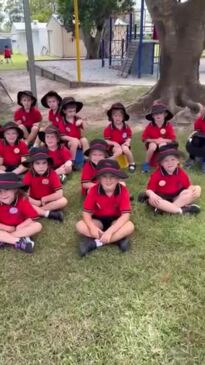 The Prep students of Tinana State School celebrate their first day.