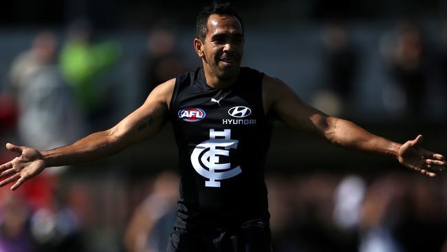 Eddie Betts celebrates a goal for the Blues. Picture: Getty Images