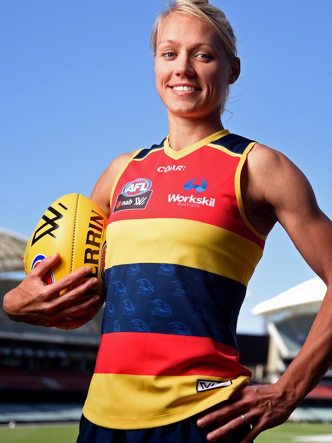 Crows star Erin Phillips at Adelaide Oval before the first match. Picture: Tom Huntley