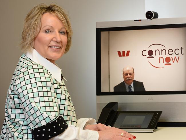 Westpac small business manager Julie Rynski demonstrates Connect Now, a high-speed digital video conferencing service.