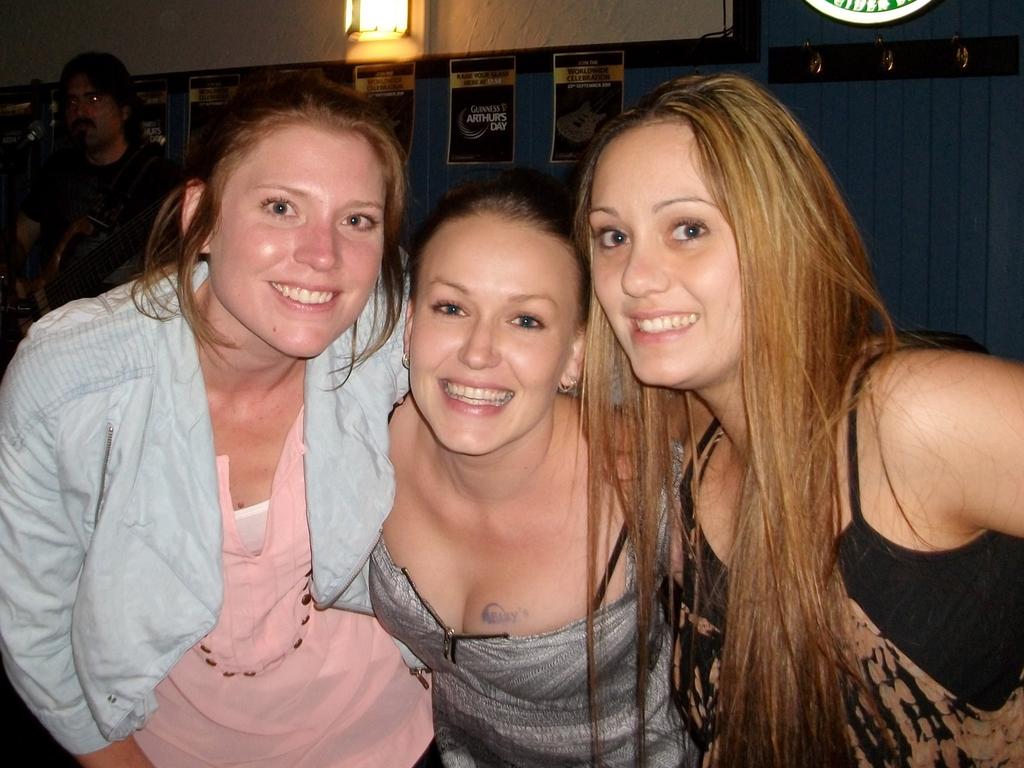 Steph Bleakley, Claure Lilburne, Felicia Platz dancing to Fillit and having a ball after the NRL grandfinal at the Irish Club.