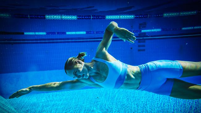 Campbell tests out some of the gear she has helped create at the Centenary Pool. Picture: Nigel Hallett