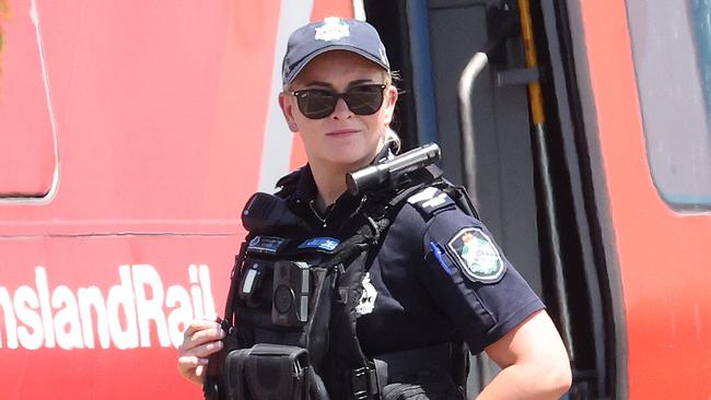 Police, Ambulance and Fire personnel all at the scene where a pedestrian has been hit by a train, Stanley Street East level crossings, Coorparoo. Picture: Liam Kidston