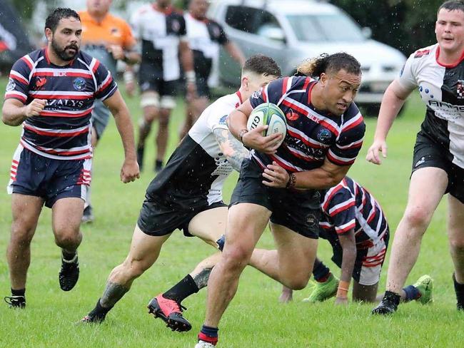 Palmerston Crocs’ Alex Tuilau on the charge. Picture: Rosalind Lavercombe