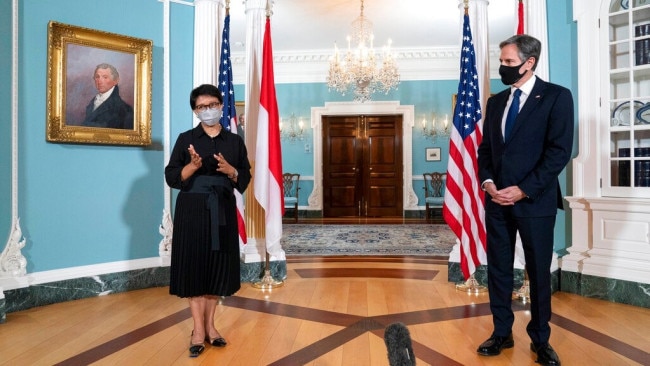 US Secretary of State Antony Blinken launched a 'strategic dialogue' with Indonesian Foreign Minister Retno Marsudi during which they discussed freedom of navigation in the South China Sea. Picture: AP Images