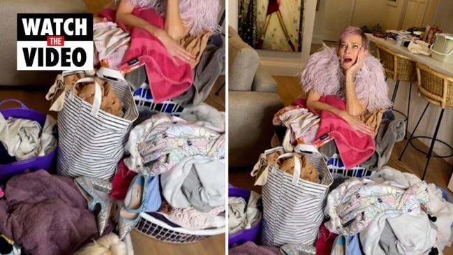 Jessica Rowe shows off massive laundry pile