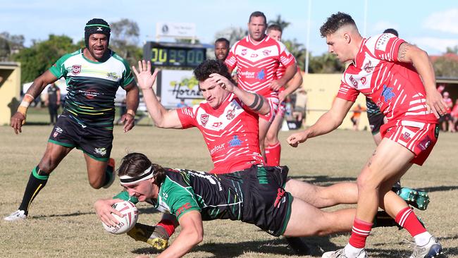 RLGC Round 3 match from Robert Dalley Park. Helensvale Hornets vs. Currumbin Eagles. Ben Kay scoring a try. 23 May 2021 Helensvale Picture by Richard Gosling