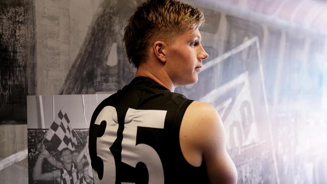 Jay Rantall of Collingwood poses for a photo during a media opp at at the Holden Centre in Melbourne, Tuesday, December 3, 2019. (AAP Image/Sean Garnsworthy) NO ARCHIVING