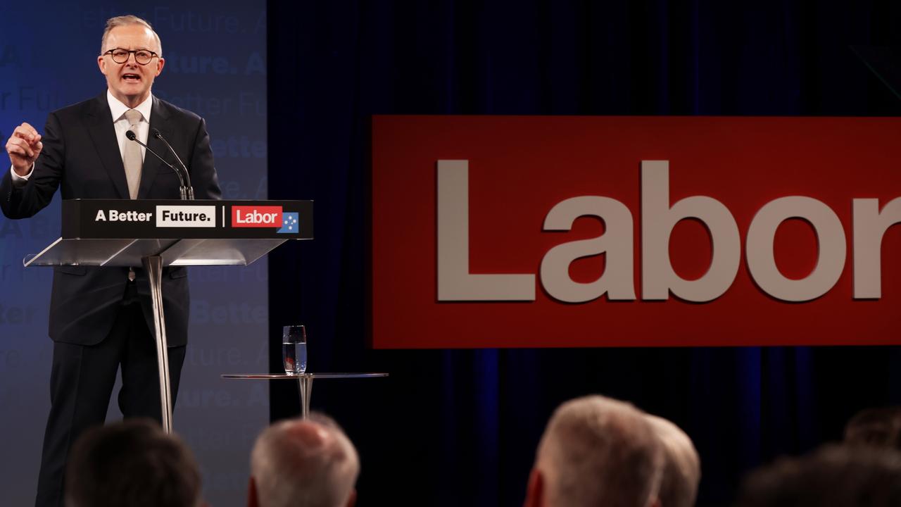 Federal Opposition Leader Anthony Albanese spoke during the Labor Party election campaign launch at Optus Stadium in Perth on Sunday. Picture: Paul Kane/Getty Images