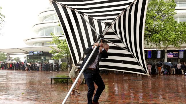 Now that’s an umbrella! (Photo by Martin Keep/Getty Images for VRC)