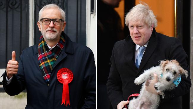 Jeremy Corbyn and Boris Johnson (with dog Dilyn).