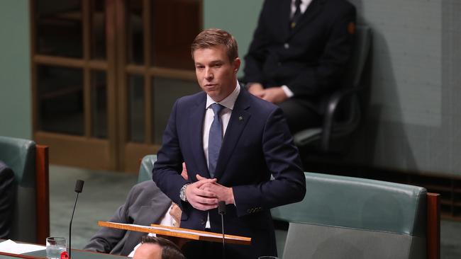 Julian Simmonds delivering his Maiden Speech in the House of Representatives Chamber, at Parliament House in Canberra. Picture Kym Smith