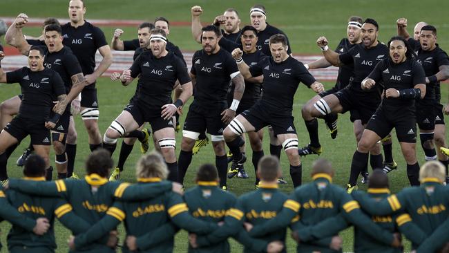 The All Blacks perform the haka.