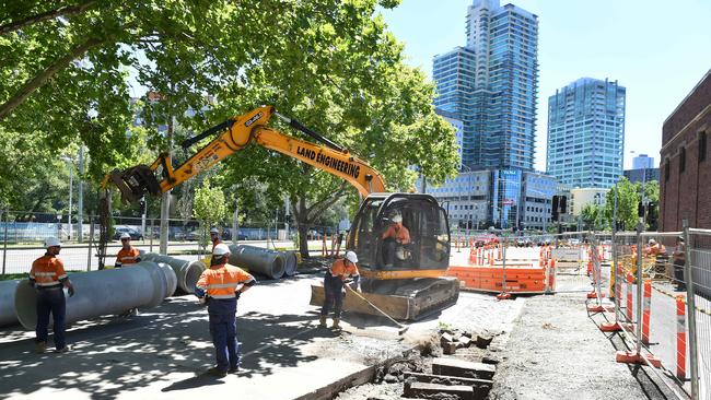 St Kilda Rd will close to one lane each way by the end of February and become a congestion nightmare for commuters. Picture: Josie Hayden