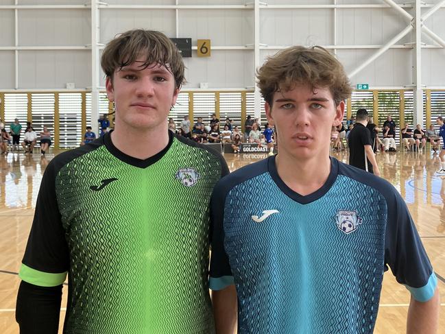 Alex Dane and Marley Liau of the Sunshine Coast Wave Navy at the Gold Coast International Futsal 2025. Picture: Mitch Bourke.