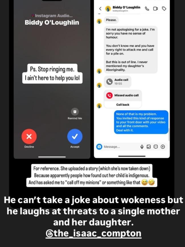 O’Loughlin claims her comments were a joke about wokeness. Picture: Instagram