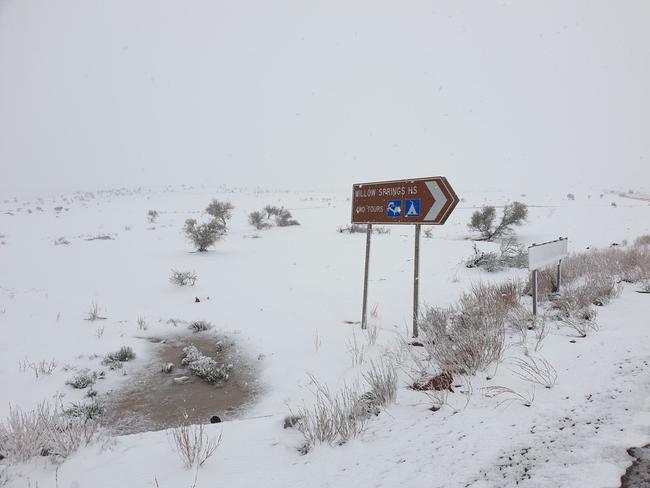 MUST CREDIT Snow fall overnight and this morning in the Flinders Rangers , South Australia , 7 Aug 2020 . Picture: Skytrek Willow Springs Station