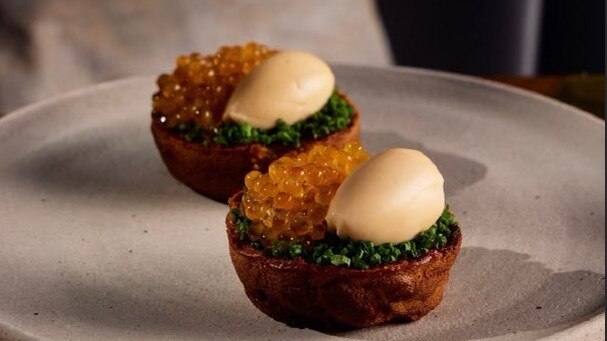 Crumpet with smoked trout butter and roe at Magill Estate Restaurant. Picture: supplied