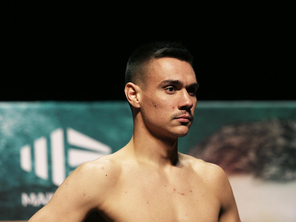 Tim Tszyu waits for the weigh in.