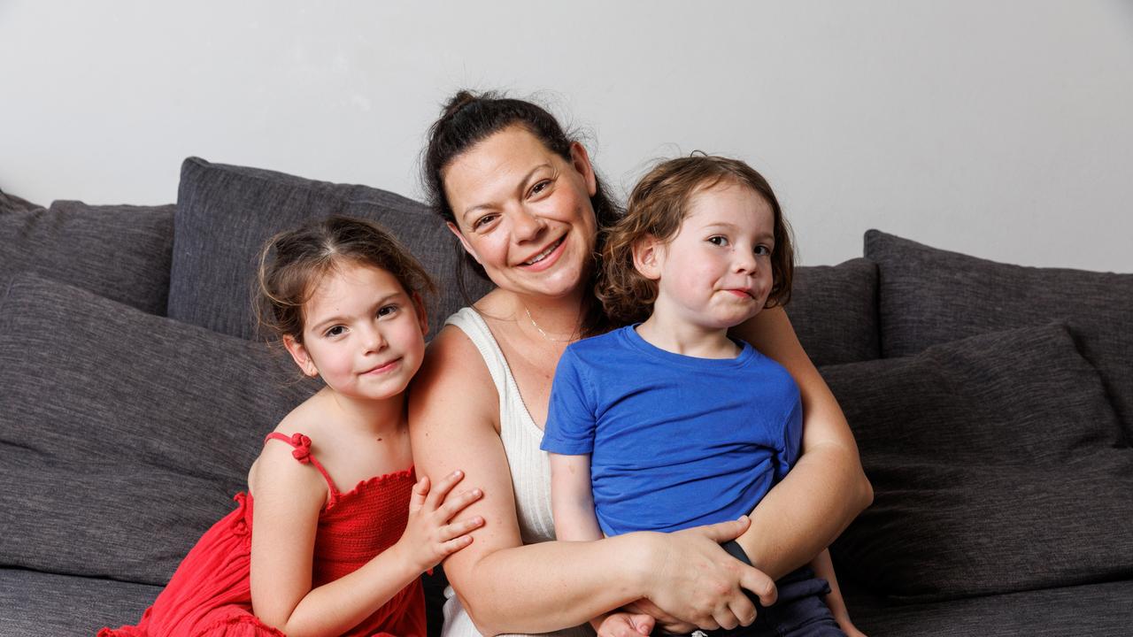 Kelly Roman and her two kids Olivia, 6, and Louie, 3 are affected by the cost of childcare. Picture: David Swift