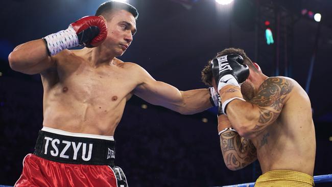 Tim Tszyu defeated Bowyn Morgan via KO in the first round. Picture: Getty Images