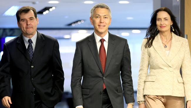 BMA asset president Mauro Neves, BHP chief executive Mike Henry and Australia BHP president Geraldine Slattery at the World Mining Congress in Brisbane in 2023. Picture: Steve Pohlner