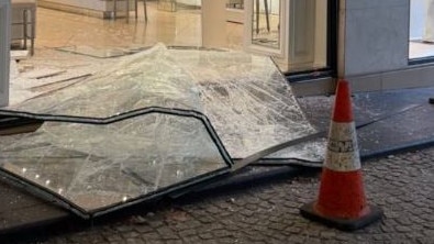 Shattered glass outside the Dior store on Collins St after thieves rammed a car through the front door. Picture: Instagram/Jacqui Felgate