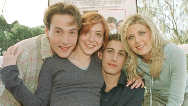 Reid at far right with the cast of American Pie in 1999. Her follow-up films were less successful.