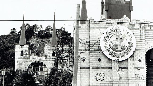 Magic Mountain’s entrance in ruins in 1993.