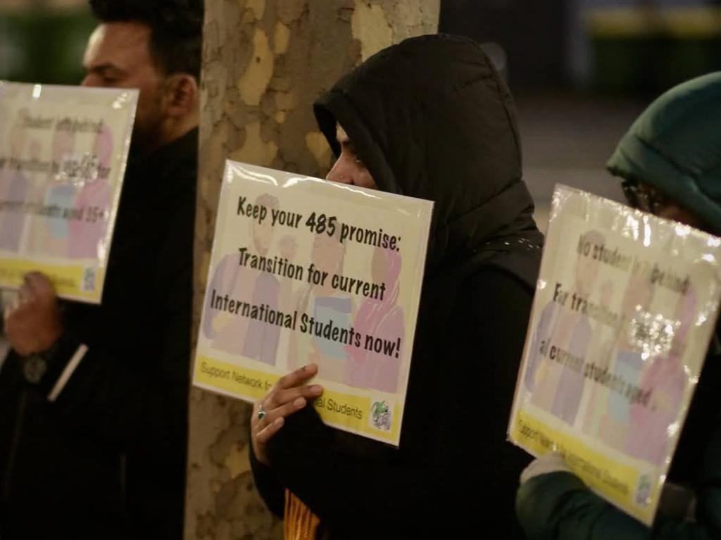 Students protesting visa changes in Melbourne. Picture: Support Network for International Students