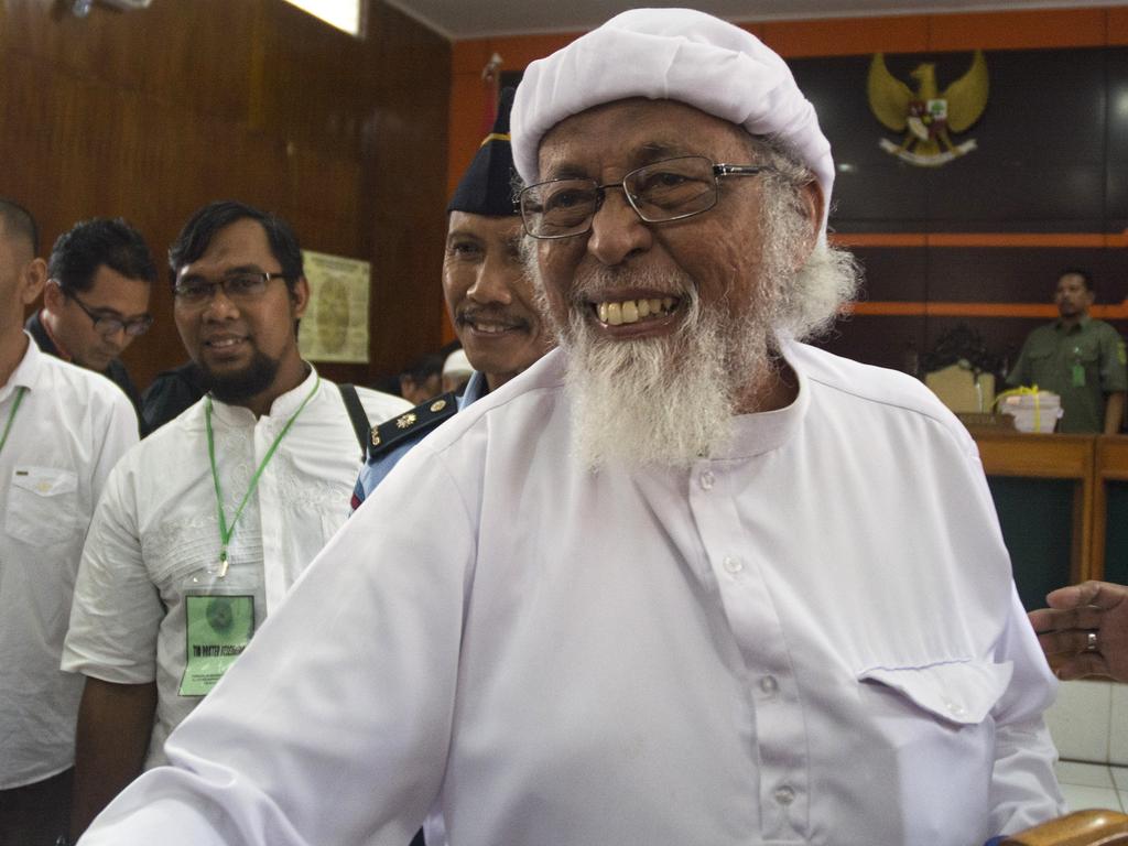 Abu Bakar Bashir, the alleged mastermind of the Bali bombings, has left jail. Picture: AAP Image / Darma Semito