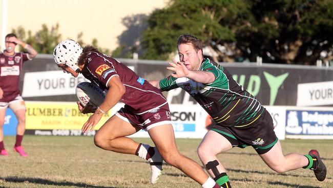 Rugby League Gold Coast A-Grade Round 2 - Burleigh Bears vs. Helensvale Hornets at Pizzey Park. Taine Tuaupiki scoring a try. 16 May 2021 Miami Picture by Richard Gosling