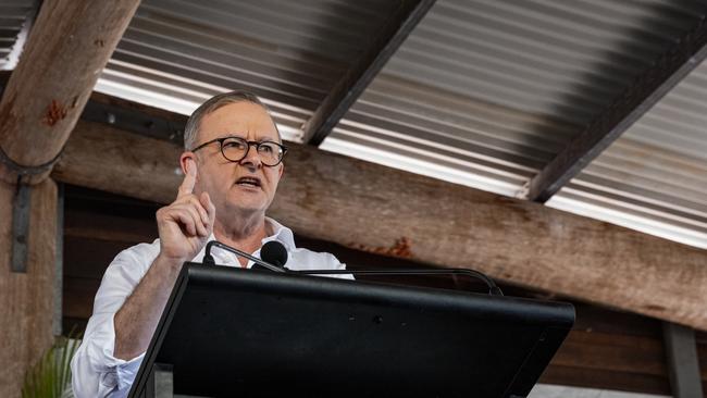 Anthony Albanese speaks at the Garma Festival. Picture: Tamati Smith/Getty Images