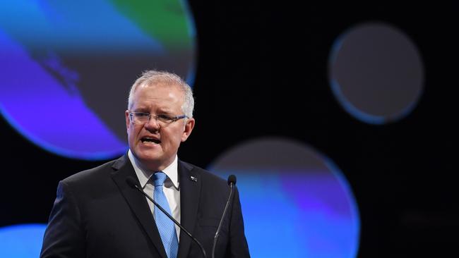 Prime Minister Scott Morrison speaks during the AFR summit, Investing for Growth in Sydney this morning. Picture: AAP Image/Dean Lewins.