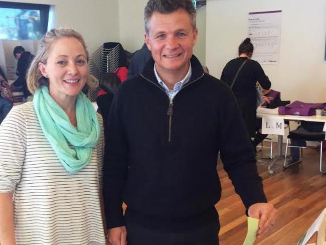 Labor MP Matt Thistlethwaite and wife Rachel cast their vote at the Eastward Senior Citizens Centre, Coogee.