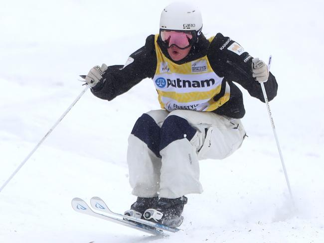 Britteny Cox competes in a Moguls qualifying race at a recent World Cup.