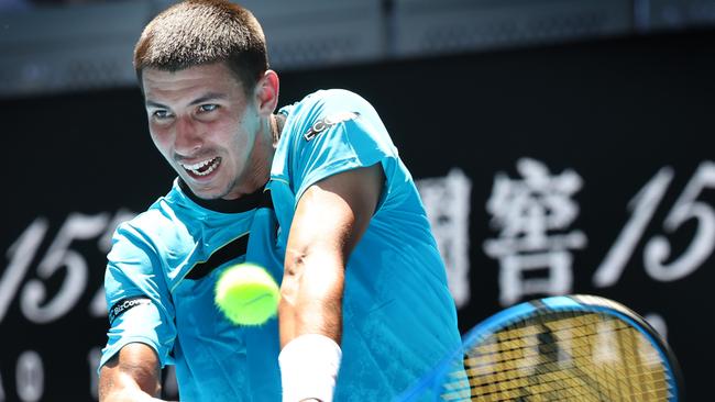 Alexei Popyrin playing against Marc Polmans on John Cain Arena Picture: David Caird