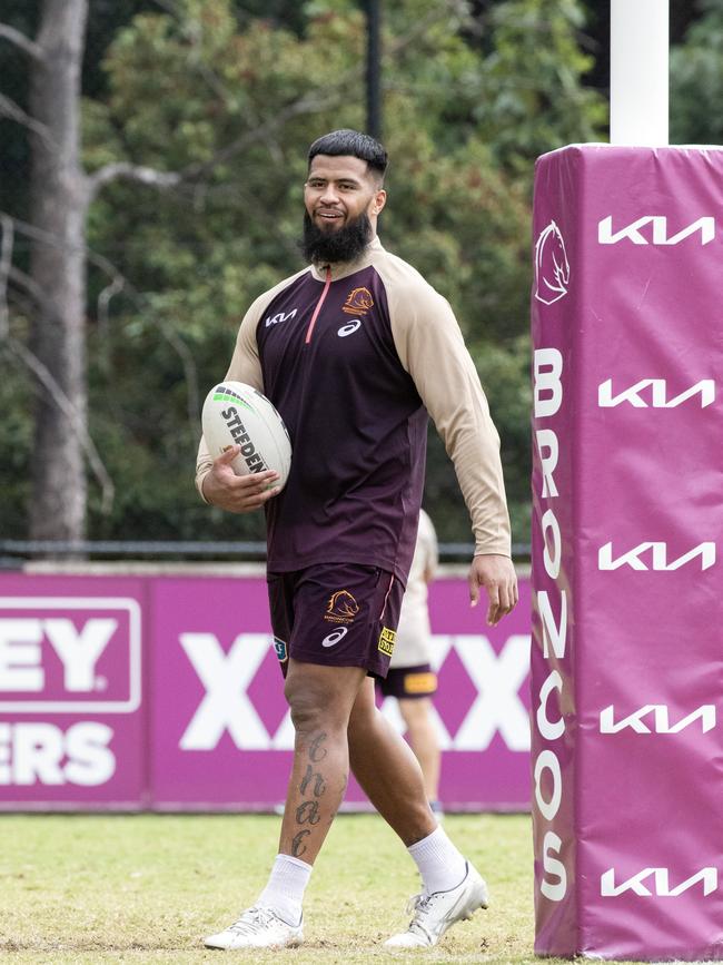 Payne Haas at Brisbane Broncos training at Red Hill. Picture: Richard Walker