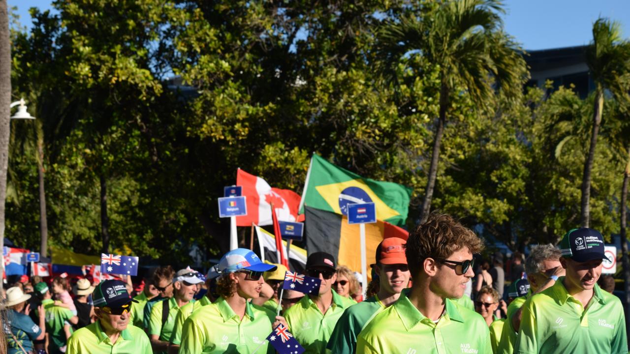 Parade of Nations at The Strand, Townsville for the 2024 World Triathlon Multisport Championships. Picture: Nikita McGuire