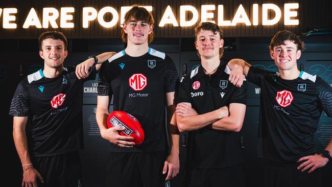 Port Adelaide draftees Tom Anastasopoulos, Xavier Walsh, Will Lorenz and Lachie Charleson. Picture: PAFC