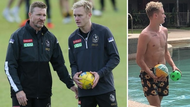 Collingwood coach Nathan Buckley has gone in to bat for banned Pie Jaidyn Stephenson over his holiday snaps.