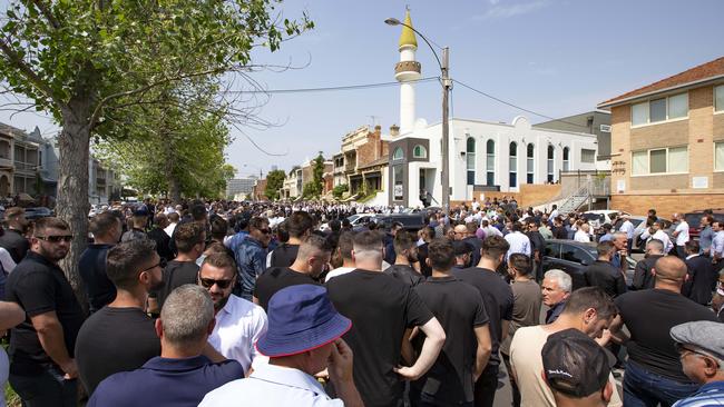 The large gathering for the couple’s funeral. Picture: Sarah Matray