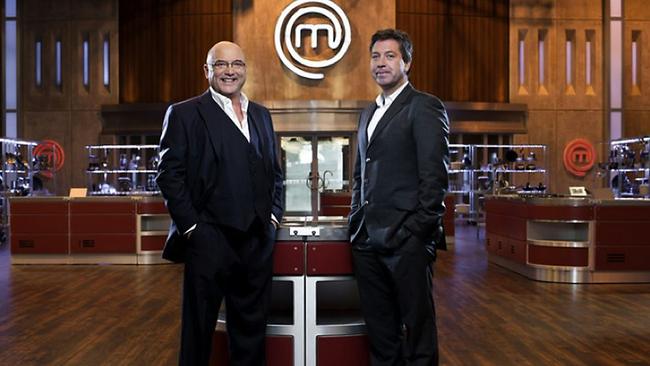 Gregg Wallace (L) and John Torode on the set of BBC reality TV show 'Masterchef UK'.