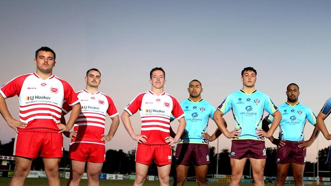 Jack Cullen, Kaden Somerville, Tom Weaver (Palm Beach Currumbin), Immanuel Kalekale, Seth Nikotemo, Salasoâ Soi (Keebra Park) and 27 May 2021 Burleigh Picture by Richard Gosling