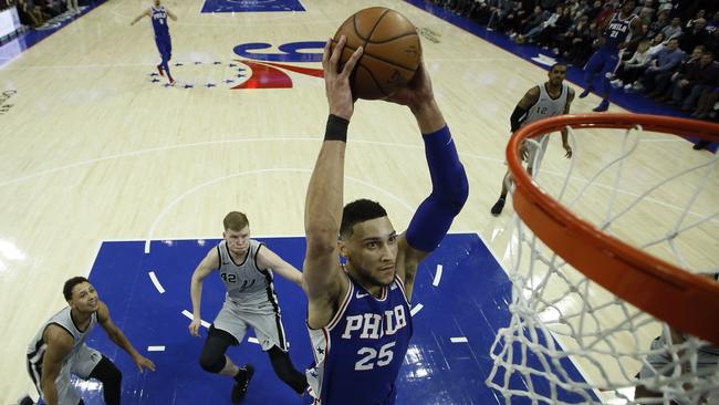 Philadelphia 76ers guard Ben Simmons goes up for a dunk