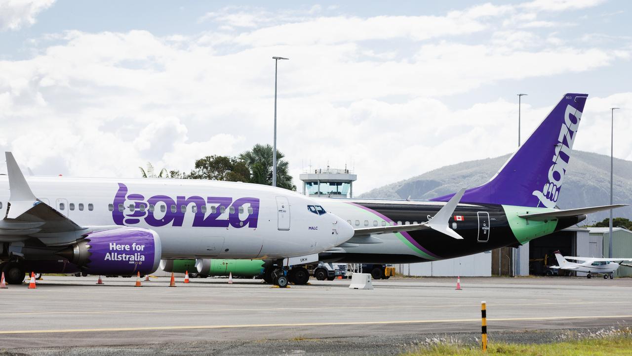 Grounded Bonza planes at the Sunshine Coast Airport earlier this month. Picture Lachie Millard