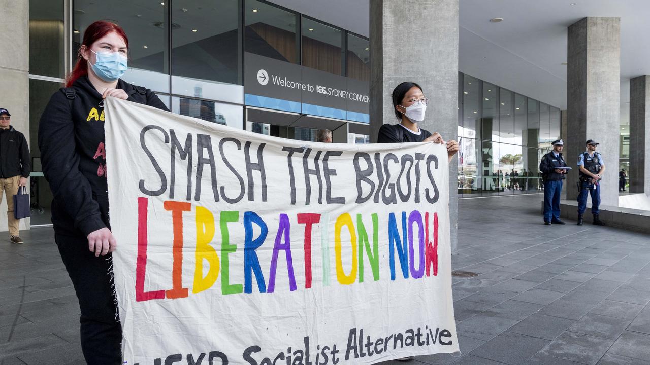 ‘Smash the bigots, liberation now’ read another sign. Picture: NewsWire / Monique Harmer