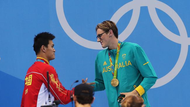 It seems the hatchet hasn’t quite been buried between Mack Horton (R) and Sun Yang (L). Picture. Phil Hillyard.