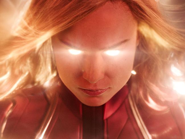 This image released by Disney-Marvel Studios shows Brie Larson in a scene from "Captain Marvel." (Disney-Marvel Studios via AP)