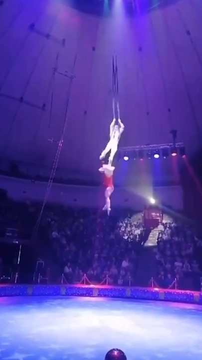 Horrifying moment woman plunges in circus trick